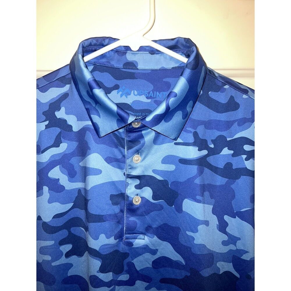 UPSAINT Polo Golf Shirt Saving Private Ryan Blue CAMO MEDIUM M $74 UPF 50